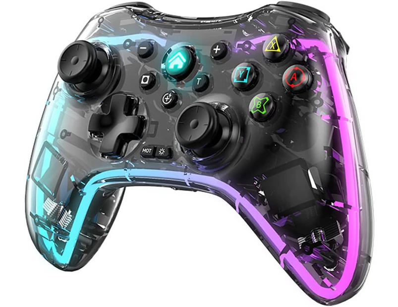 Wireless Controller for Nintendo Switch Transparent RGB, Gamepads and Joysticks for Nintendo Switch, Three RGB Modes, with Double Vibration Motor, Com