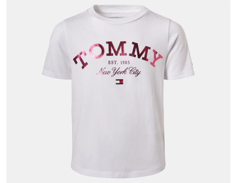 Tommy Hilfiger Girls Tommy Logo Short Sleeve Tee / T-Shirt / Tshirt - Fresh White