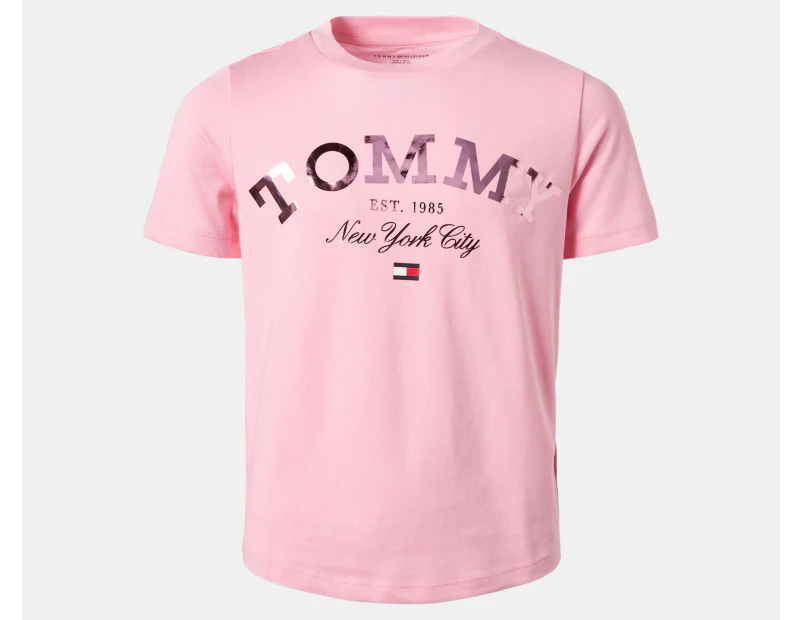 Tommy Hilfiger Girls Tommy Logo Short Sleeve Tee / T-Shirt / Tshirt - New Rose