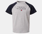 Tommy Hilfiger Boys' Colourblock Raglan Short Sleeve Tee / T-Shirt / Tshirt - Grey Heather