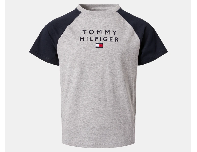 Tommy Hilfiger Boys' Colourblock Raglan Short Sleeve Tee / T-Shirt / Tshirt - Grey Heather