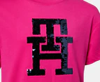 Tommy Hilfiger Girls' Monogram Sequins Short Sleeve Tee / T-Shirt / Tshirt - Pink