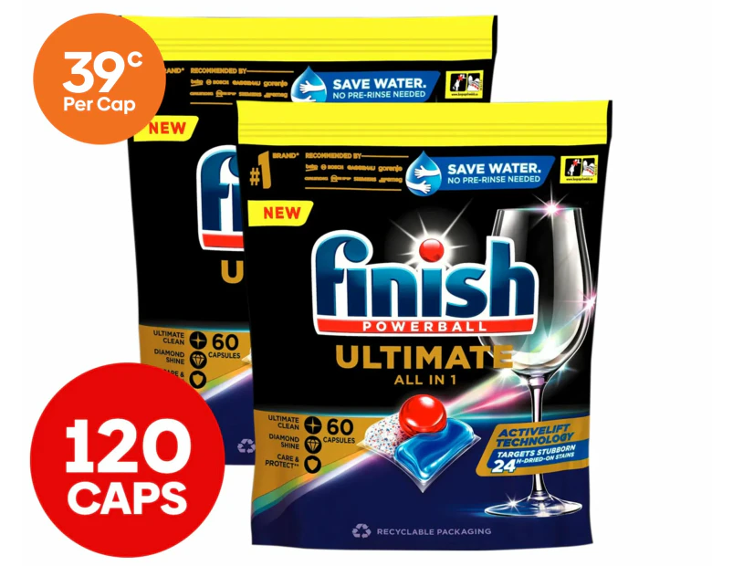 2 x 60pk Finish Powerball Ultimate All in 1 Dishwashing Caps