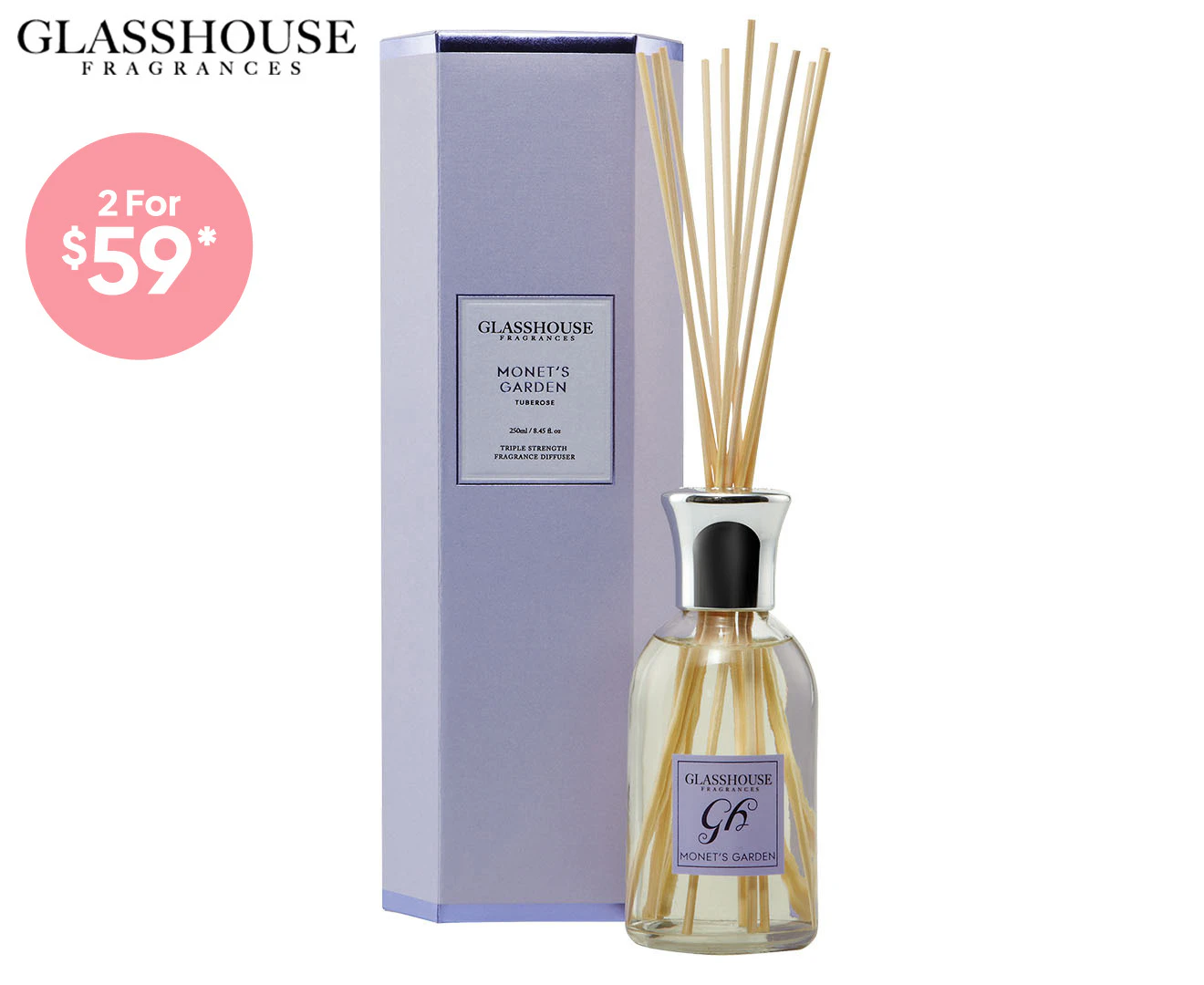 Glasshouse Fragrances Monet's Garden Tuberose Triple Strength Reed Diffuser 250mL