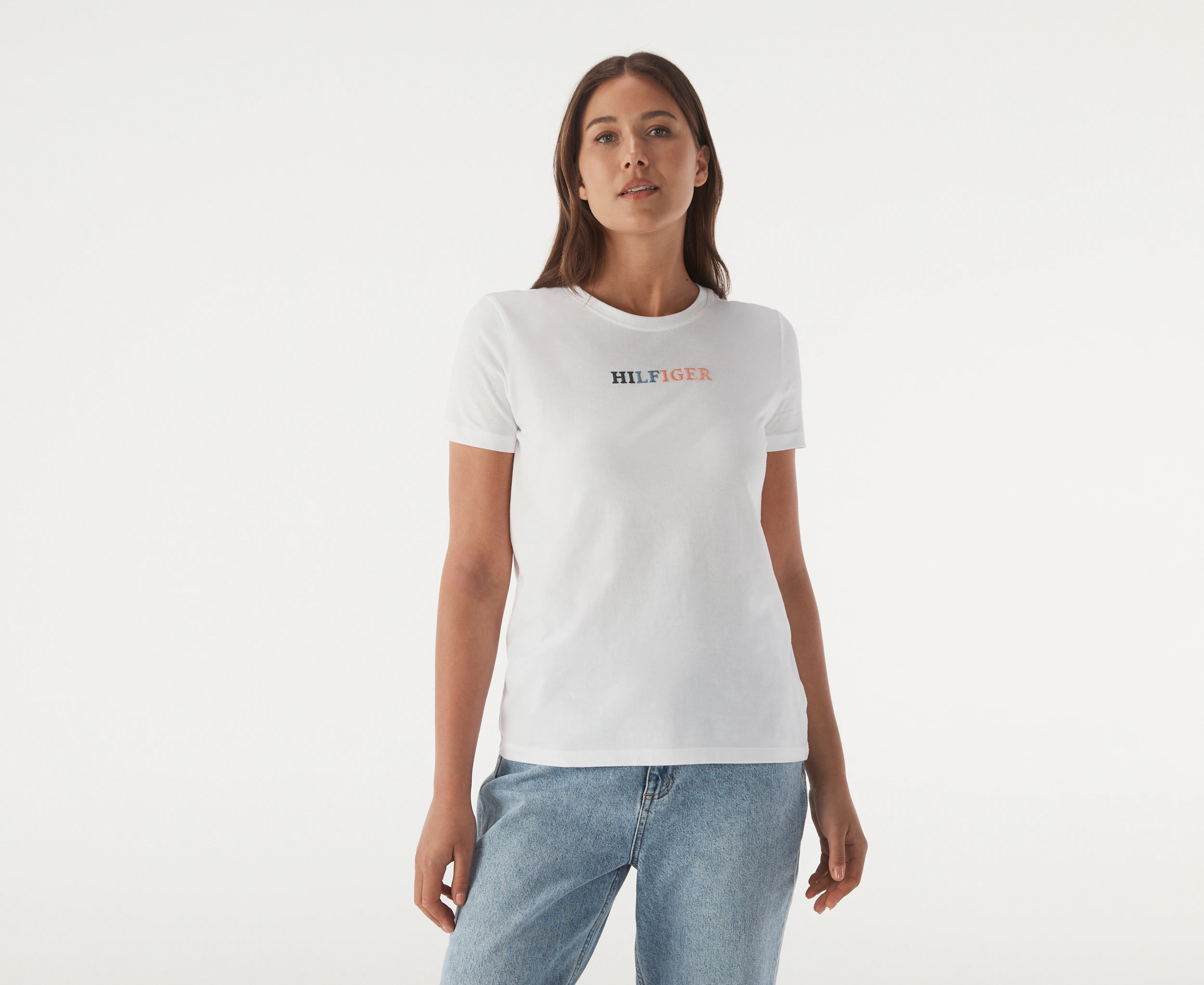 Tommy Hilfiger Women's Multicolour Crewneck Tee / T-Shirt / Tshirt - Optic White