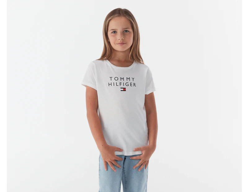 Tommy Hilfiger Girls' Stacked Short Sleeve Tee / T-Shirt / Tshirt - Optic White