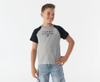 Tommy Hilfiger Boys' Colourblock Raglan Short Sleeve Tee / T-Shirt / Tshirt - Grey Heather