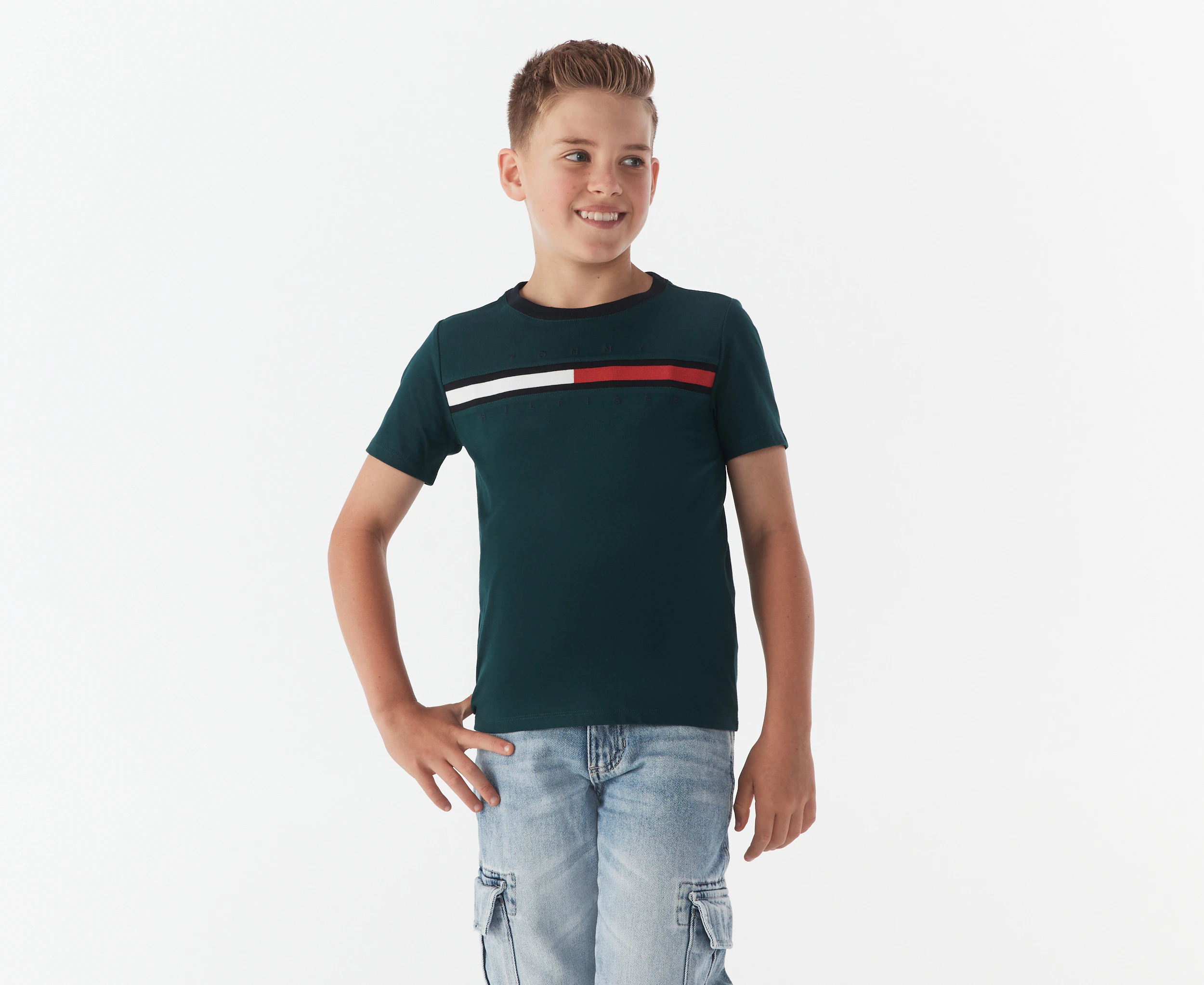 Tommy Hilfiger Boys' Tino Fashion Short Sleeve Tee / T-Shirt / Tshirt - Cypress