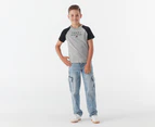 Tommy Hilfiger Boys' Colourblock Raglan Short Sleeve Tee / T-Shirt / Tshirt - Grey Heather