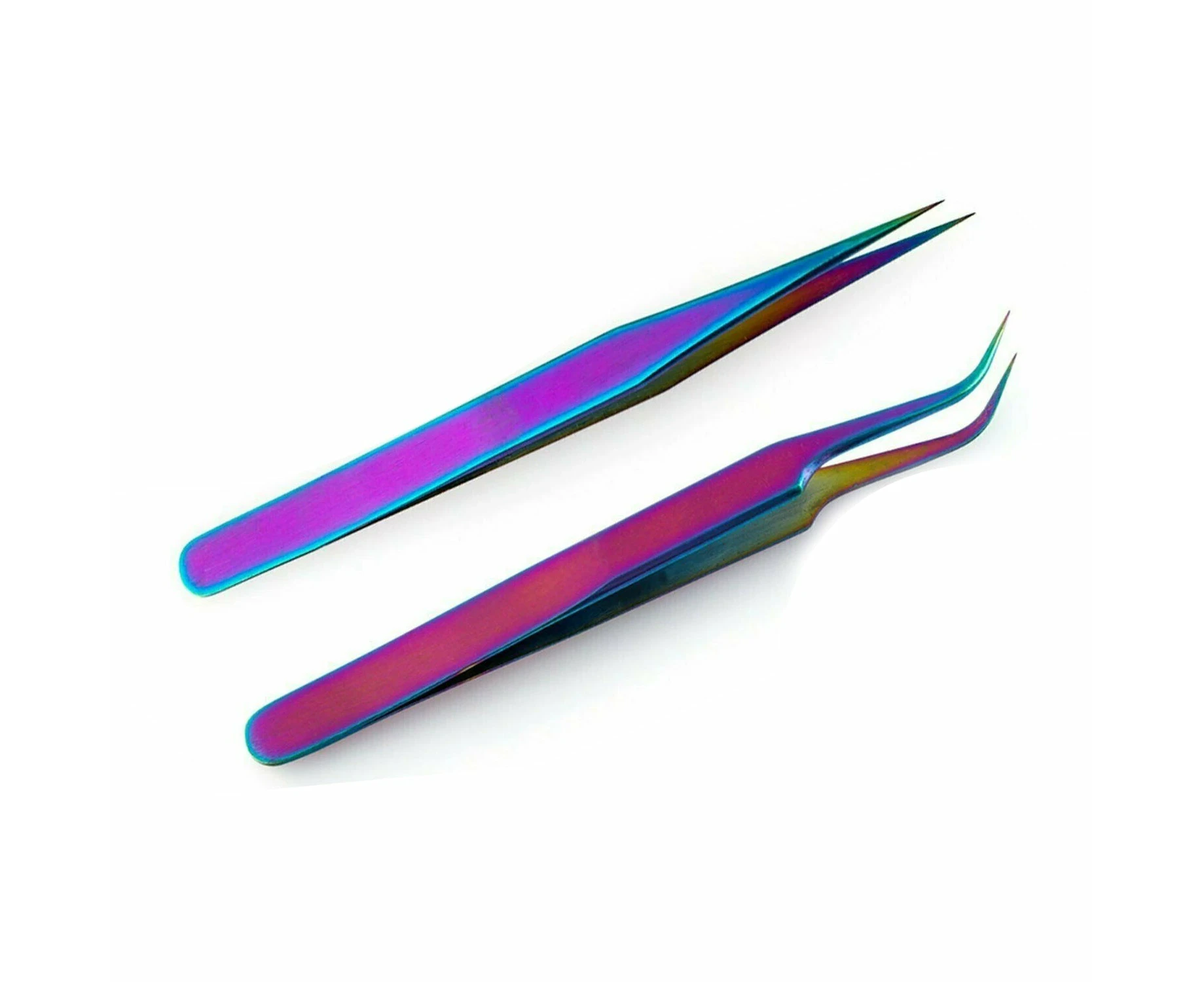 2PCS Eyelash Tweezers Eye Lash Clip Remover Tool False Extension Curved Pointed - Dazzle