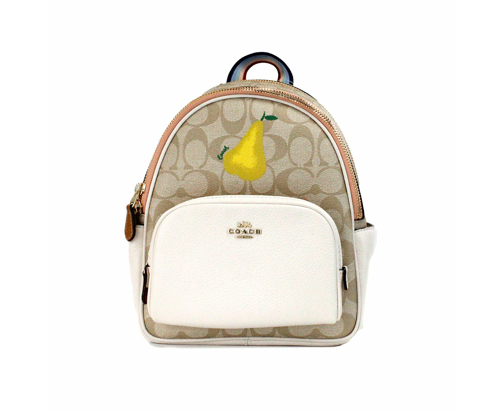 COACH Mini Court Signature Pear Motif Shoulder Backpack Bookbag Bag Chalk Taffy