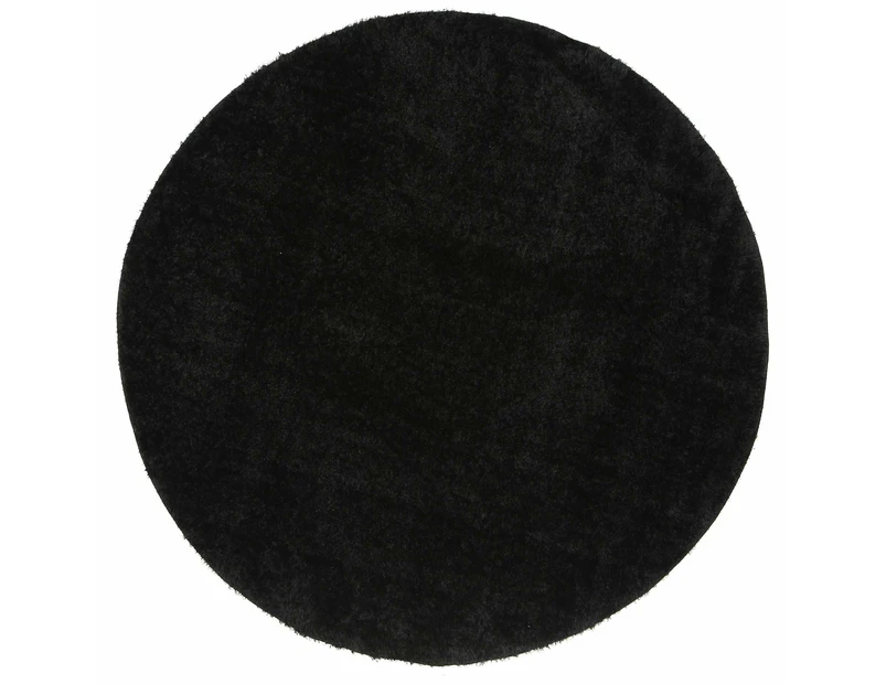 Puffy Soft Shaggy Round Rug Black 160x160 cm Round