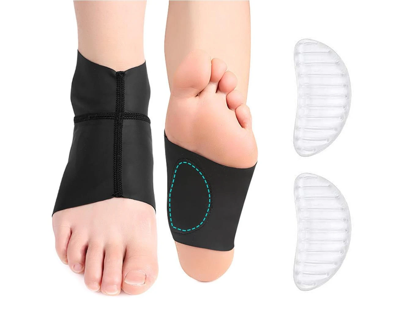 1 Pair Unisex Orthopedic Insoles Pad Breathable Wear-resistant Protective Gear Unisex Soft Arch Foot Cushion for Running -Black