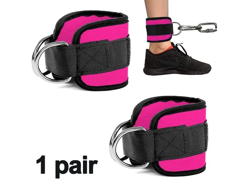 Ankle Strap for Cable Machines for Kickbacks, Glute Workouts, Leg Extensions, Curls, and Hip Abductors Adjustable Neoprene Support - Rose red