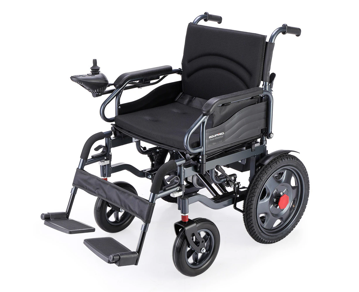 EQUIPMED Electric Folding Wheelchair, Wide Bariatric Chair Seat, Comfortable for S-XL, Long Range, Lithium Battery, Black