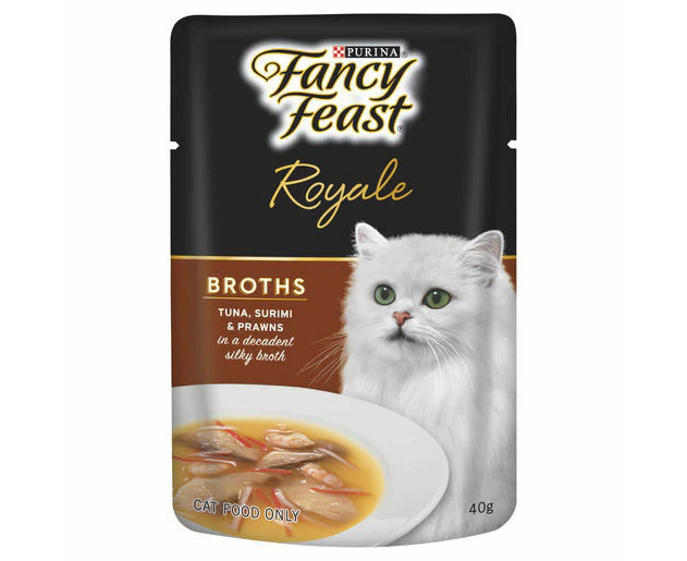 Fancy Feast Adult Royale Broths Wet Cat Food Tuna Surimi & Prawns 48 x 40g