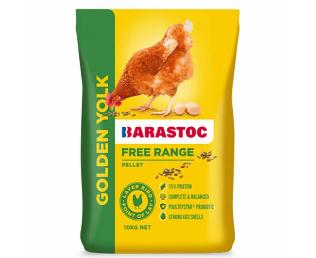 Barastoc Golden Yolk Free Range Feed Pellet for All Breeds of Laying Birds 10kg