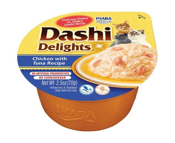 Inaba Dashi Delights Cup Food Topper Side Dish for Cats Chicken with Tuna 70g x 6