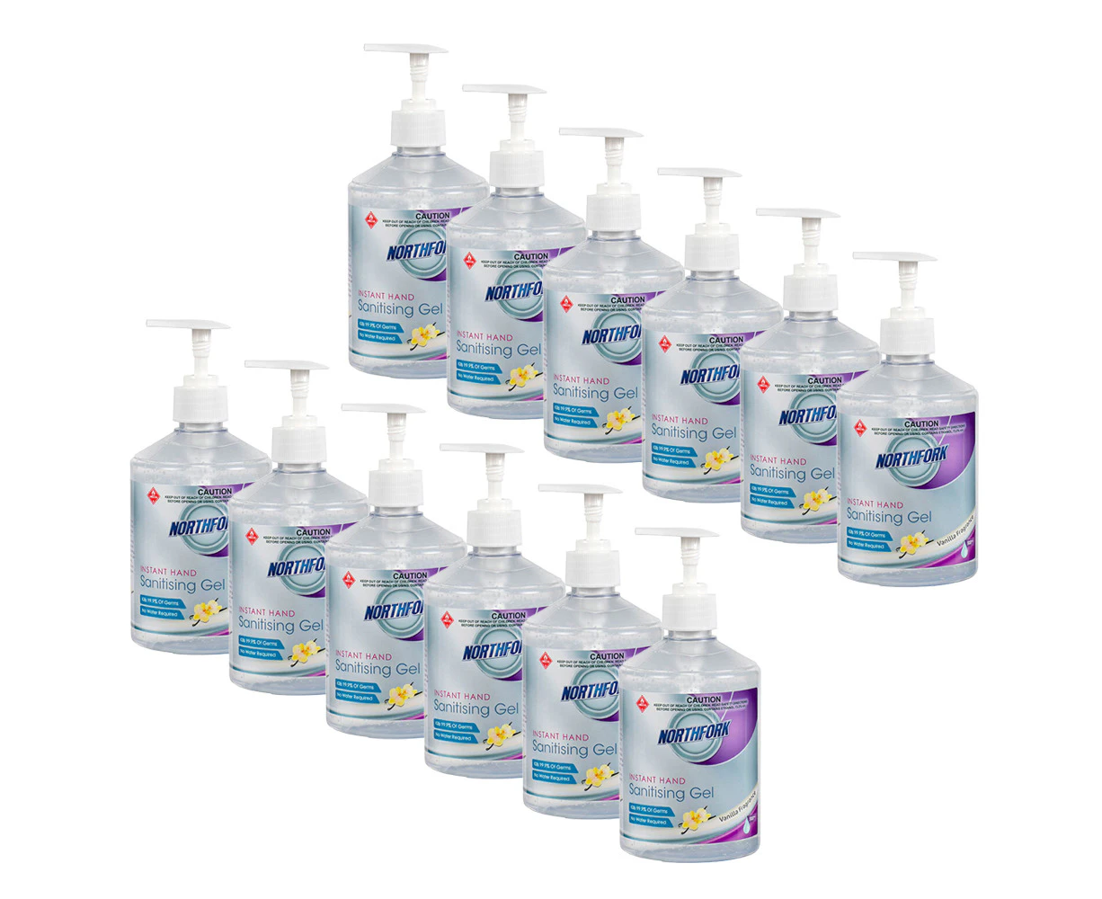 12PK Northfork 500ml Instant Hand Sanitising Gel Care Sanitiser w/ Pump Vanilla