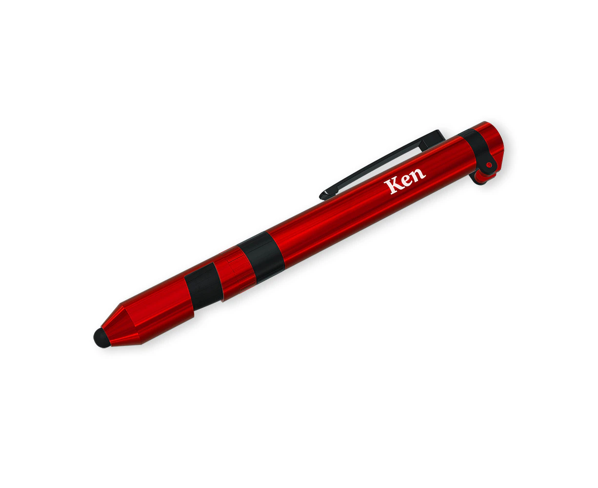 3pc Ken Multi Tool Pen 7 In 1 Functions w/ Torch/Screwdriver Set Red Case