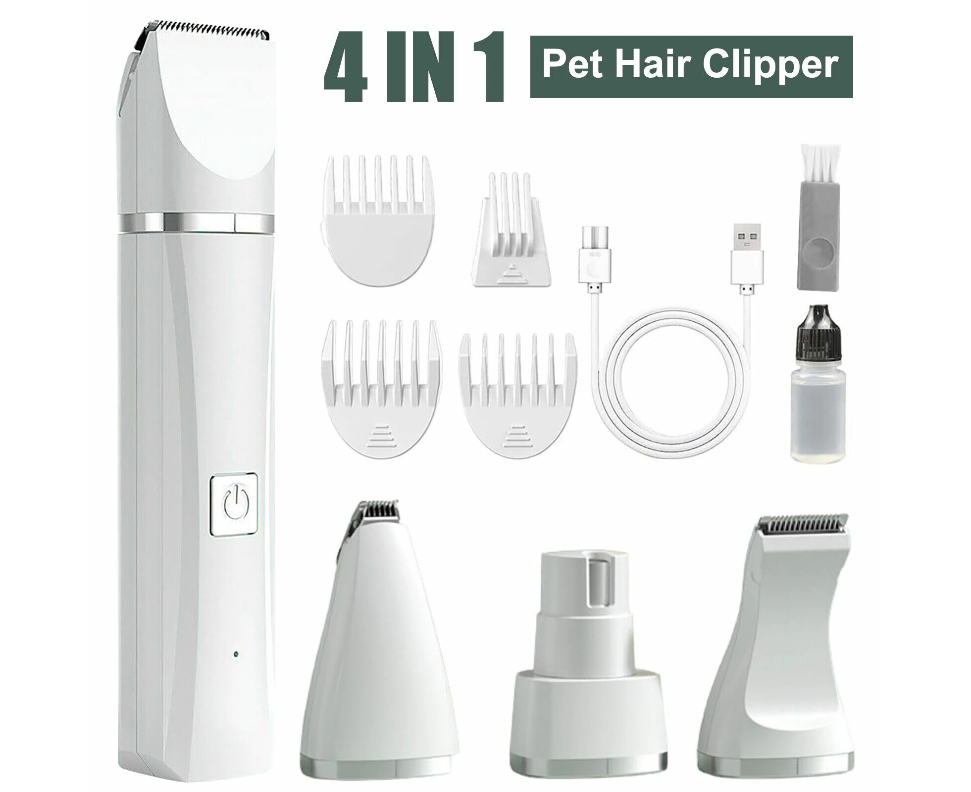 4 in 1 Electric Pet Cat/Dog Grooming Clippers Hair Trimmer Shaver Cordless Quiet-White