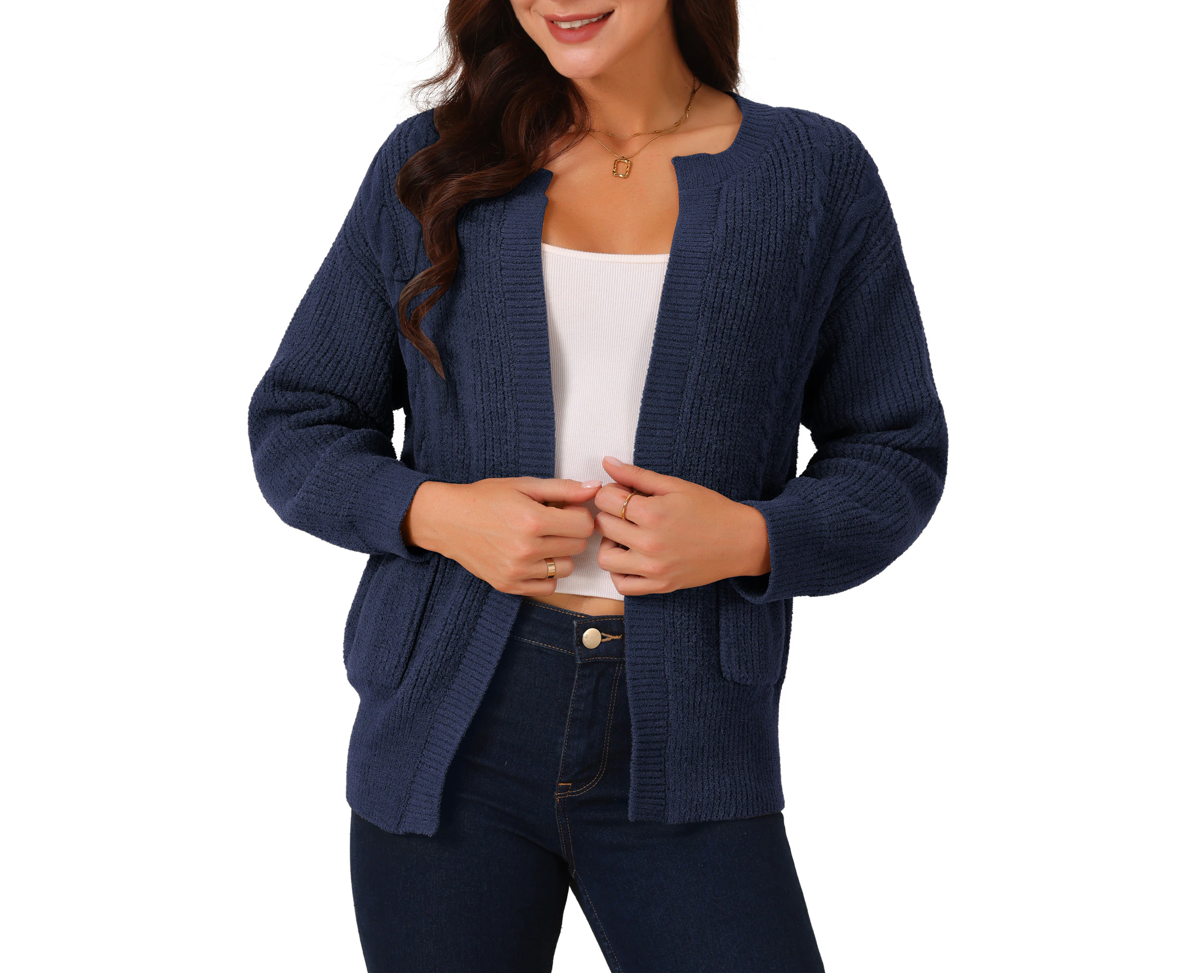 Seta T Knitted Cardigan with Pockets Navy Blue