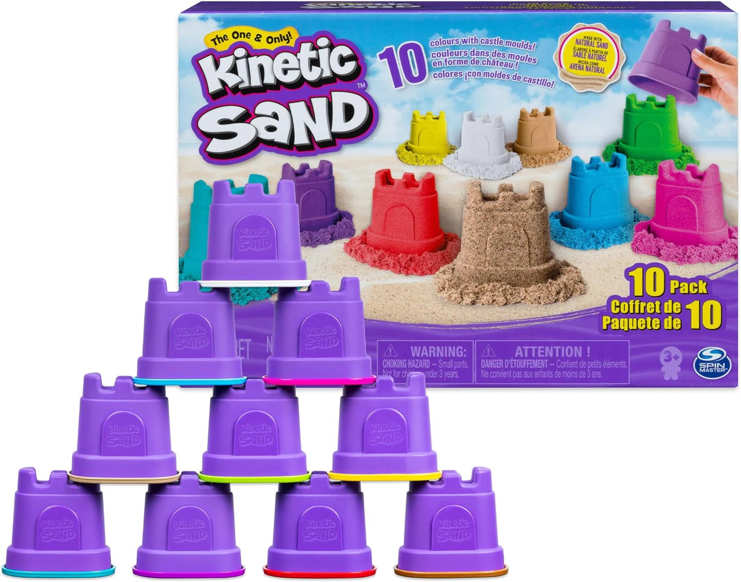 Kinetic Sand, Castle Containers 10-Color Pack Colored Sand Toys for Kids Aged 3 and up