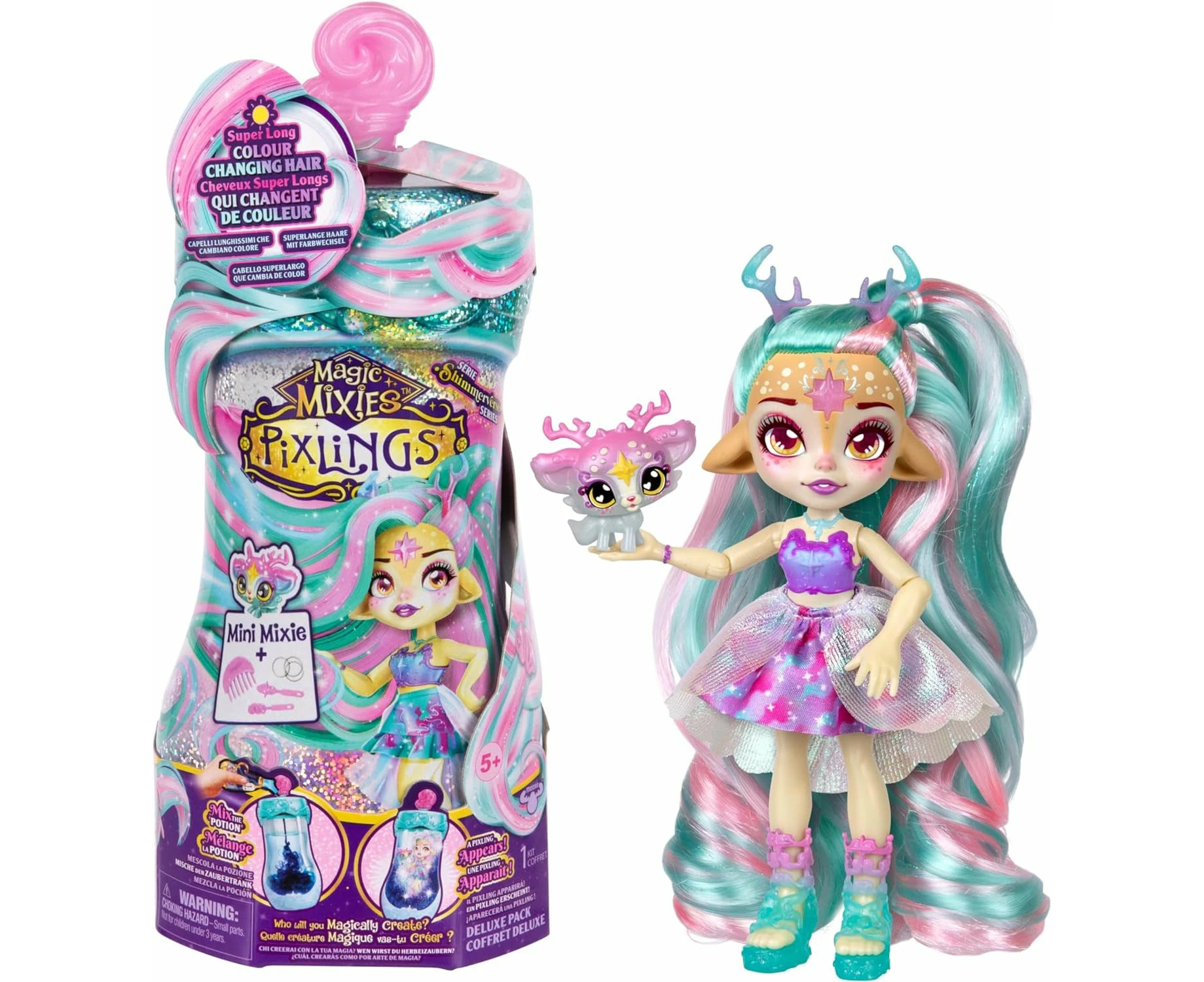 Magic Mixies Pixling Deluxe Pack Deerlee. Create and Mix A Magic Potion That Magically Reveals A 16.5cm Pixling Doll with Super Long Magic Hair! Ha