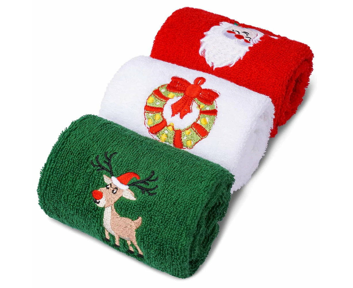 3 Packs Christmas Hand Towels, Decorative Dish Towels Set, 100% Cotton Wash Basin Towels, Embroidered Christmas Holiday Design Towels Gift Set