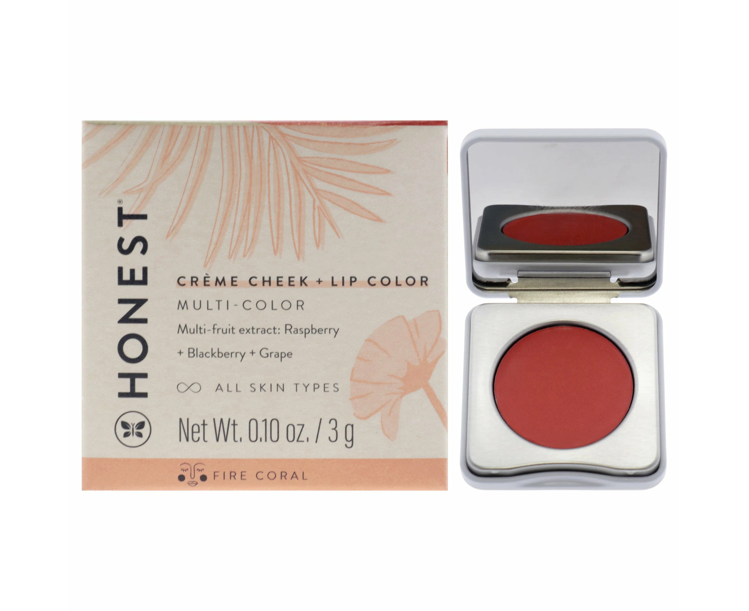 Creme Cheek Blush Plus Lip Color - Fire Coral by Honest for Women - 0.1 oz Makeup