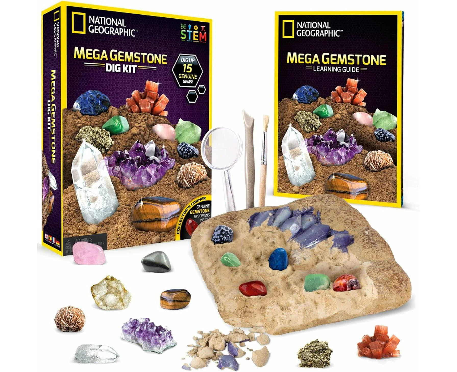 Blue Marble National Geographic Mega Gemstone Dig Kit - Dig Up 15 Real Gemstones, STEM Activities for Kids, Gem Mining Kit, Educational Science Kit