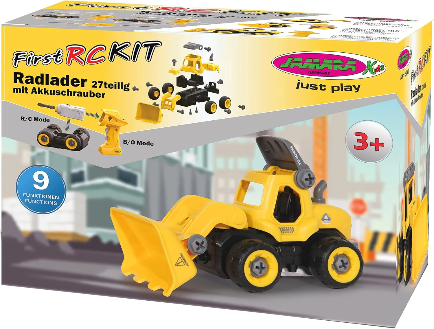 Jamara Wheel Loader First RC Kit - 27 Piece Build & Play Set with Cordless Screwdriver - Remote Control Construction Toy for Kids - Christmas Present