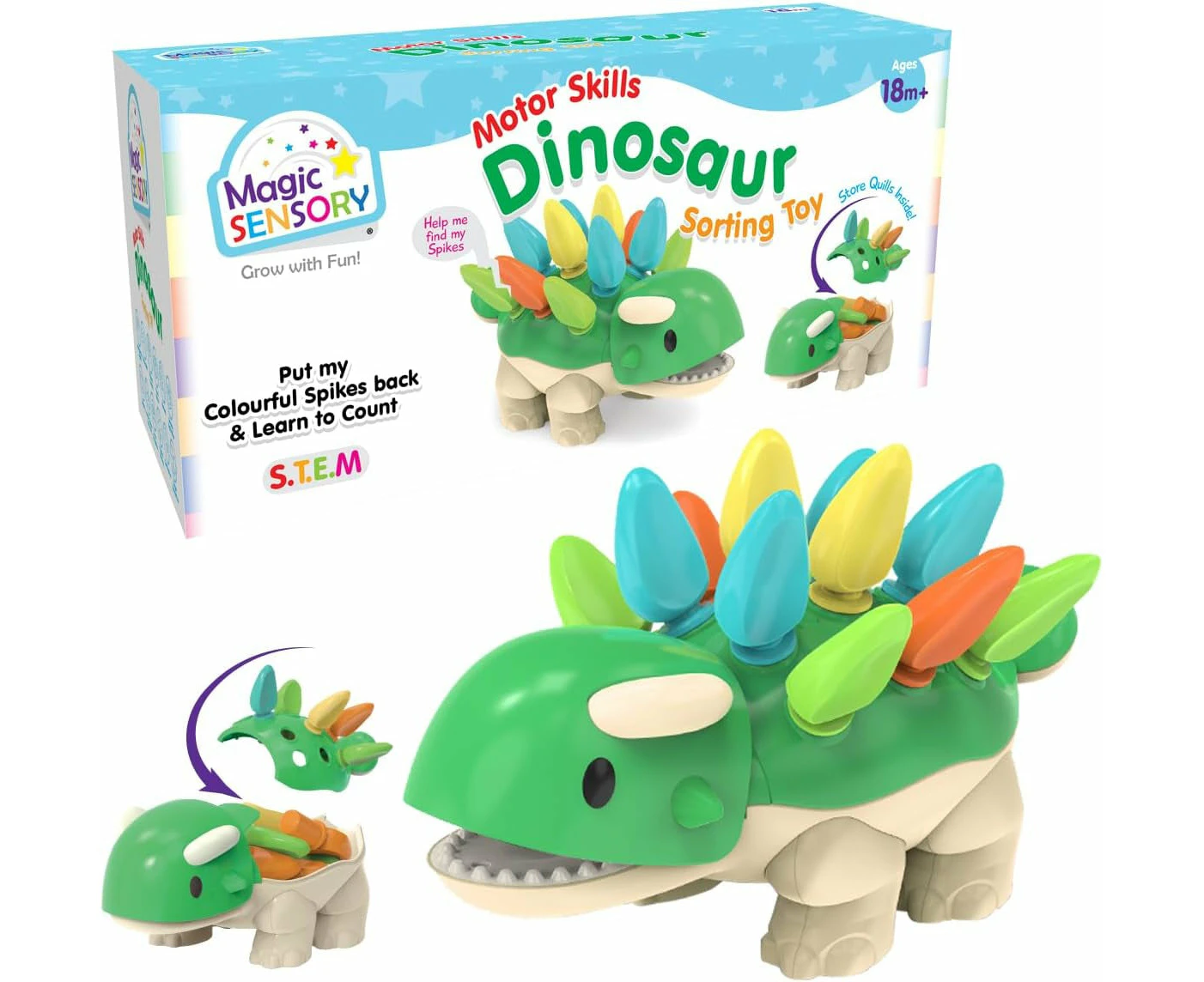 Magic Sensory Dinosaur Sorting Toy - Learning and Development Educational STEM Toy - Learn to Count and Develop Motor Skills - Fine Motor Skills To