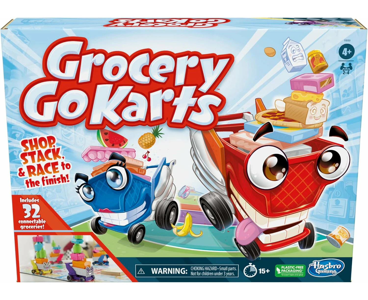 Hasbro Gaming Grocery Go Karts Board Game for Preschoolers and Kids Ages 4 and Up, Building Game with Mini Groceries, Preschool Games for 2-4 Players