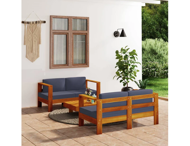 3 Piece Garden Lounge Set with Dark Grey Cushions Solid Wood