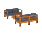 3 Piece Garden Lounge Set with Dark Grey Cushions Solid Wood