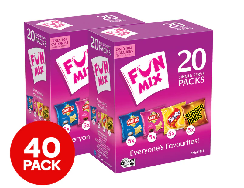 2 x 20pk Smith's Fun Mix Box Chips Assorted 375g