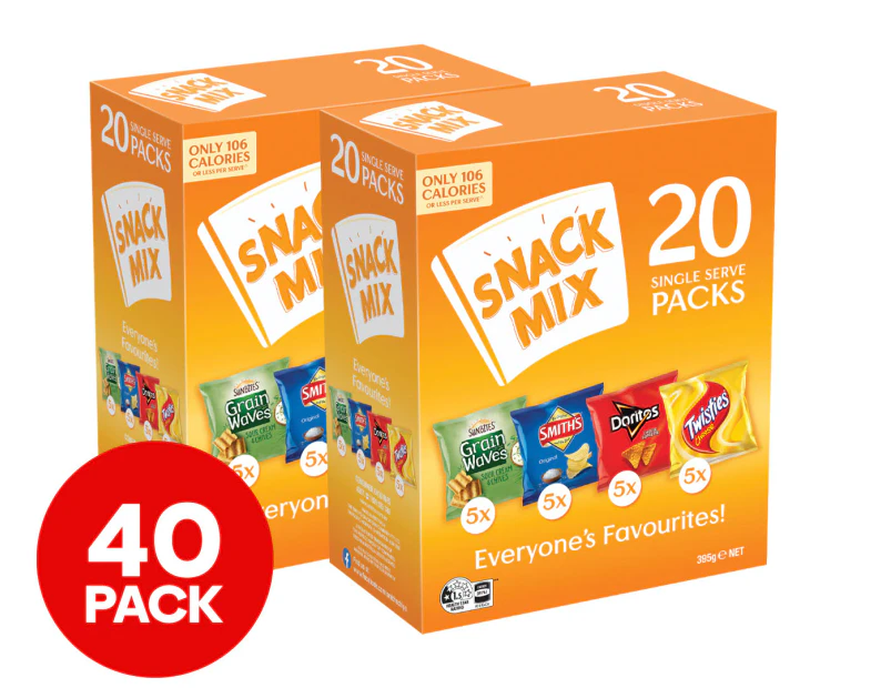 2 x 20pk Smith's Snack Mix Box Chips Assorted 395g