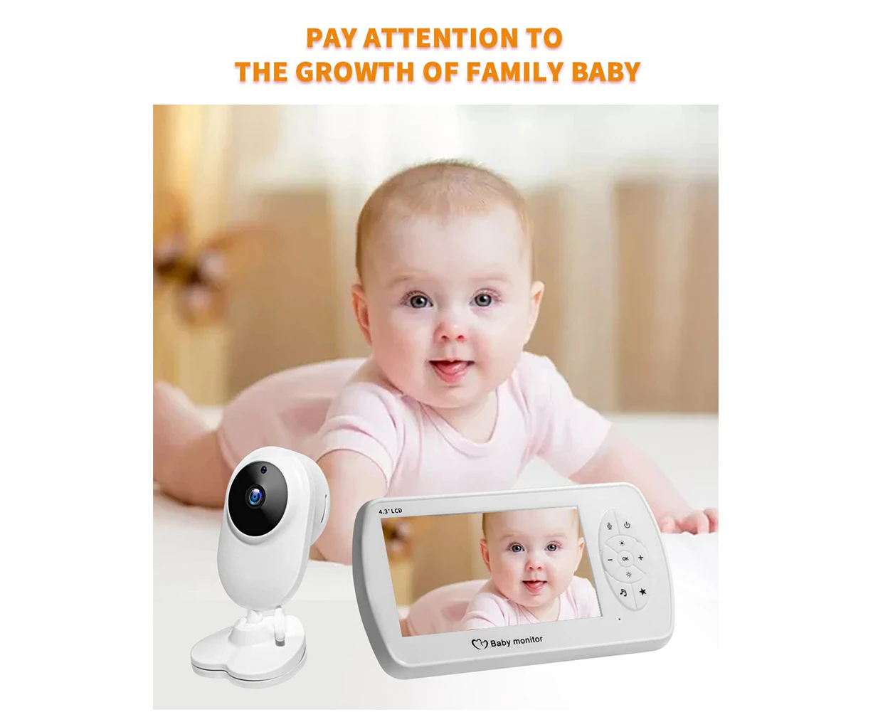 4.3 Inch Baby Monitor With Camera Built-in Large-capacity Lithium Battery High Contrast Colorful Lcd Two-way Care Device White