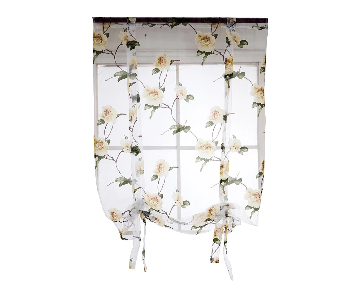 Floral Roman Curtain Semi Sheer Window Shade Sling Tie Blinds for Living Room Balcony Bedroom 0.8 x 1m (Yellow)