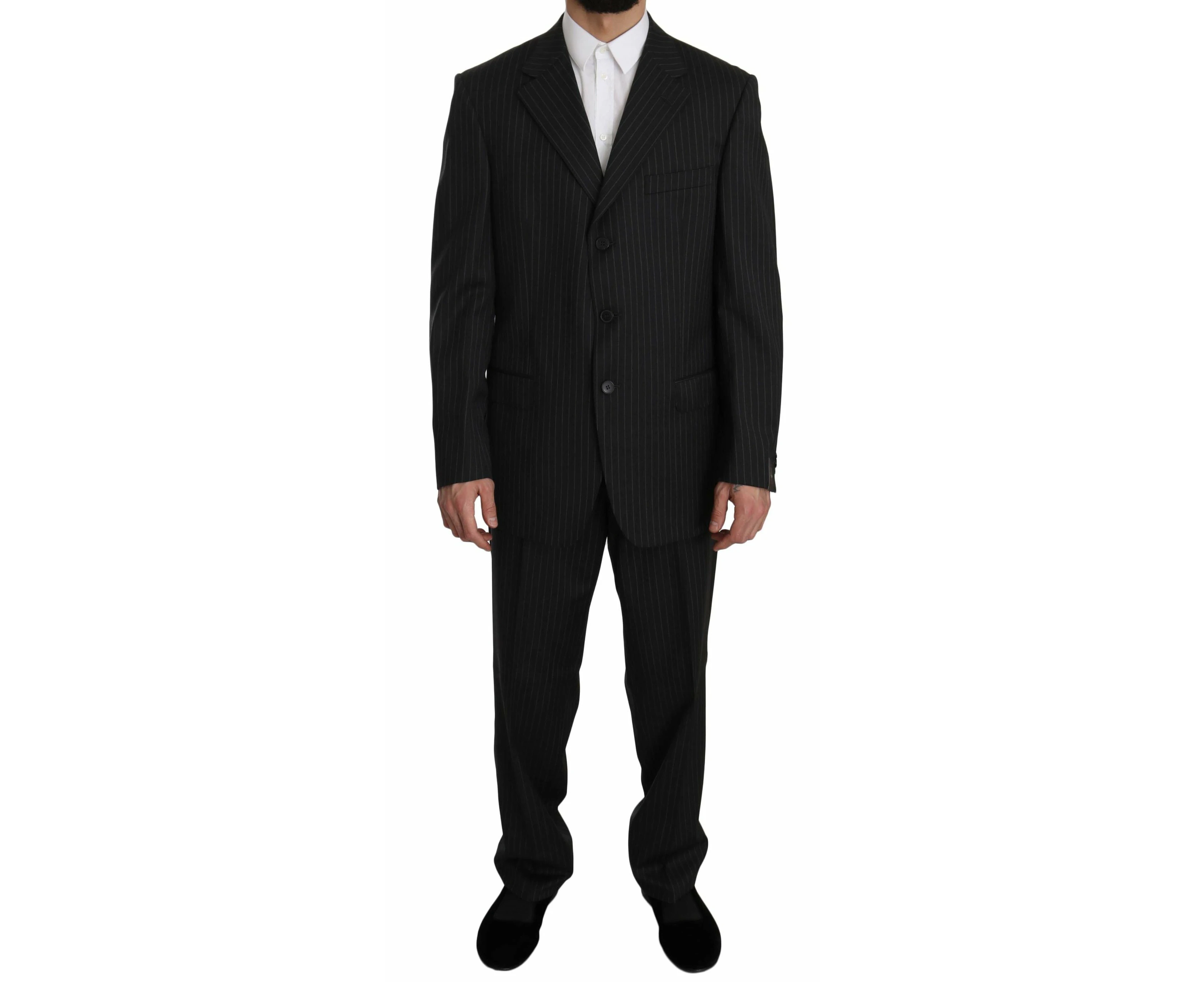 Z Zegna Elegant Black Striped Wool Suit