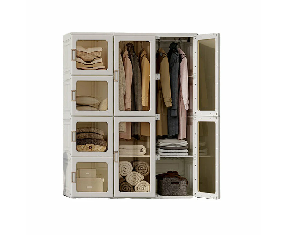 Cubes Storage Folding Cabinet Wardrobe With 12 Grids & 8 Doors & 2 Hangers