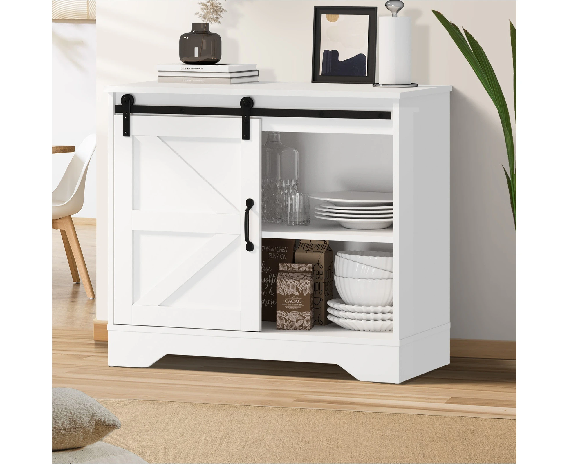 Oikiture Buffet Sideboard Storage Cabinet Multipurpose Sliding Door Cupboard Storage Organiser Hallway Kitchen White