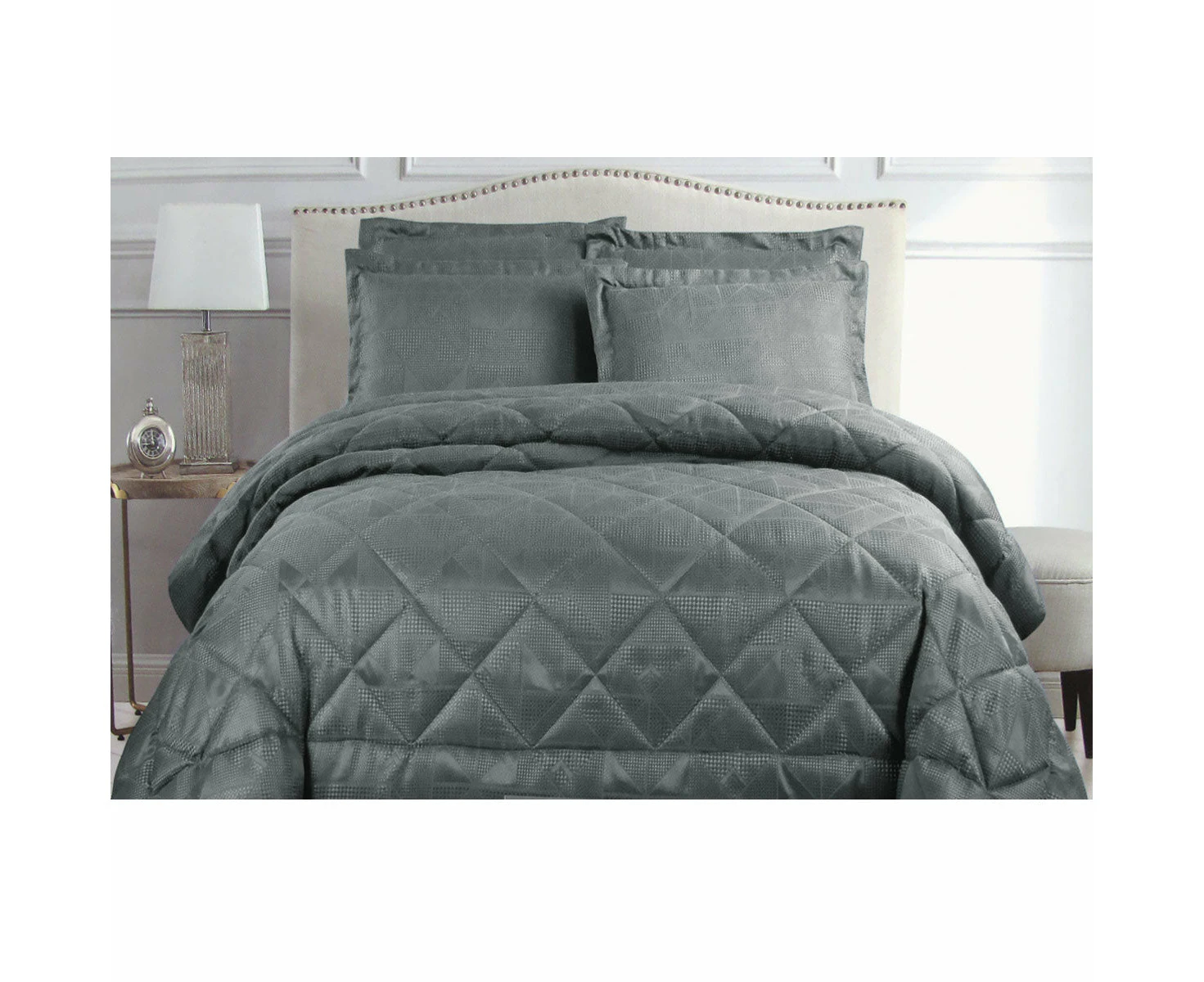 Nnedsz Hotel Living Eli Jacquard Comforter Set Queen Charcoal