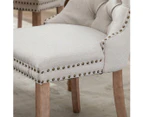 AADEN Modern Elegant Button-Tufted Upholstered Fabric with Studs Trim and Wooden legs Dining Side Chair-Beige