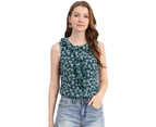 Allegra K Ruffle Chiffon Floral Top Blue