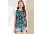 Allegra K Ruffle Chiffon Floral Top Blue