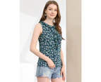 Allegra K Ruffle Chiffon Floral Top Blue