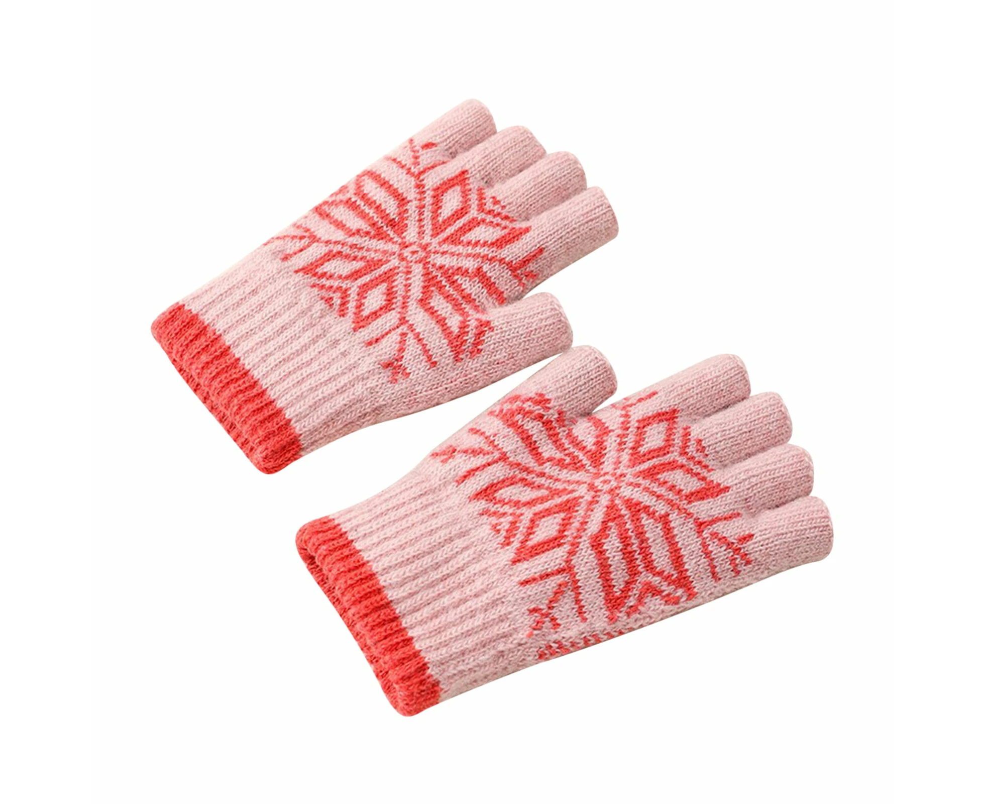 Womens Cold Climate Half Finger Gloves Mens Winter Snowflake Warm Adult Knitted Non-slip Finger Cycling Womens Writing Touch Screen Gloves