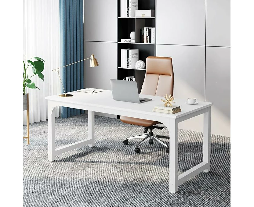 Tribesigns 63”Executive Desk Large Office Computer Desk with Thicken Frame Modern Simple Workstation White